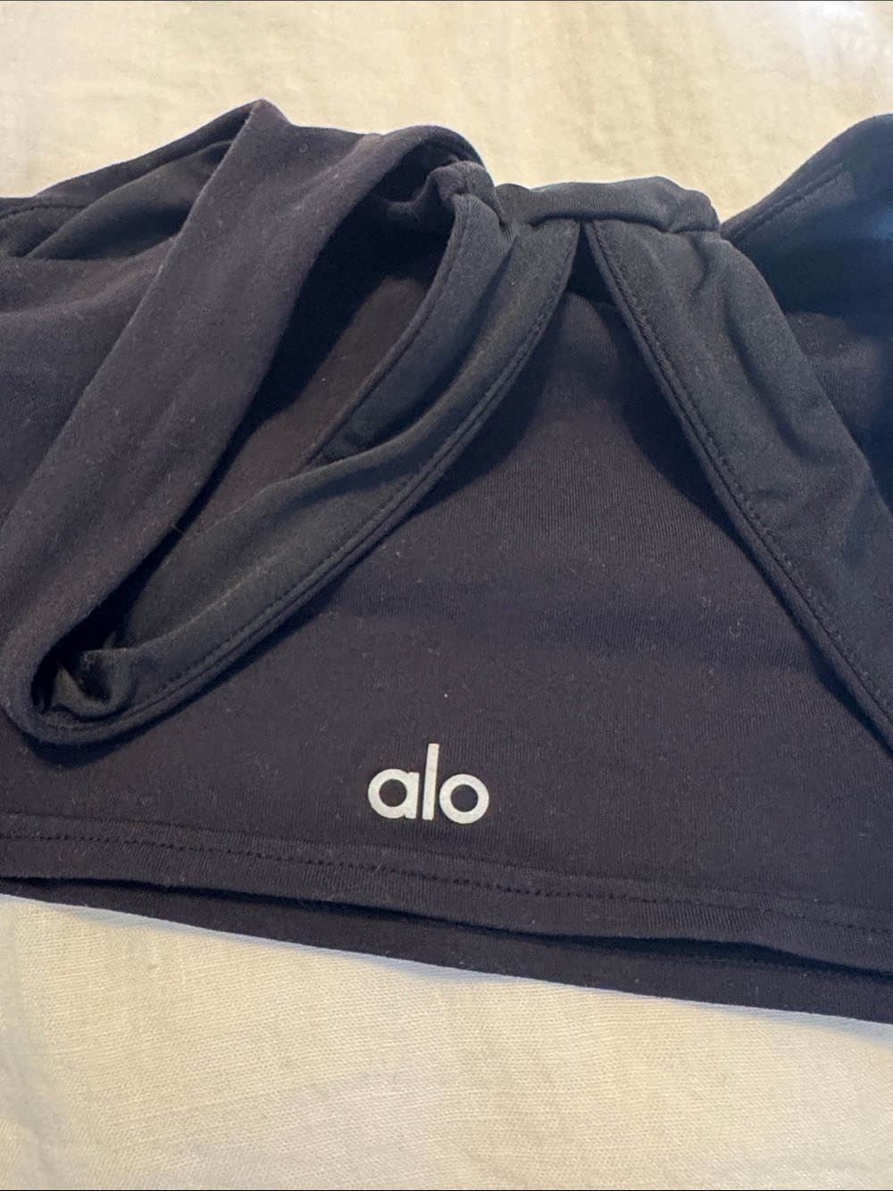 Alo Cropped Tank with built in bra/band Women's Black Halter Top Double Straps